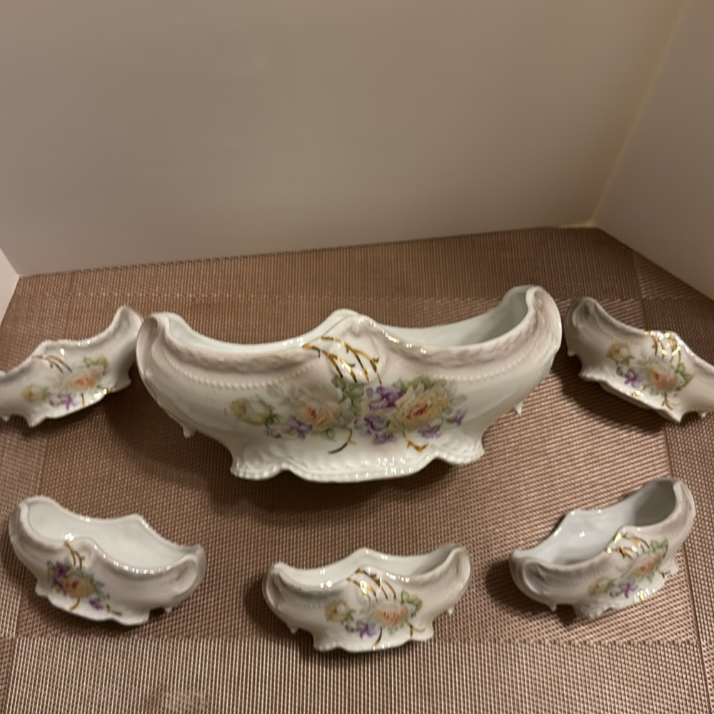 Fabulous vintage Germany floral porcelain nut 6 piece serving bowl set